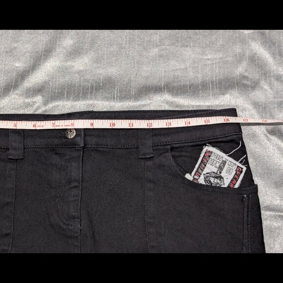 Vintage Lip Service Ruffle Denim Maxi Patch Skirt Black Large - Picture 7 of 14